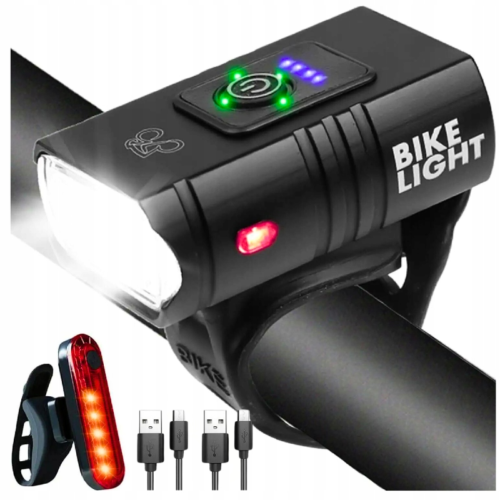 Lampka Rowerowa PRZÓD + TYŁ Do Roweru Miejskiego DO JAZDY NOCĄ MOCNA LED