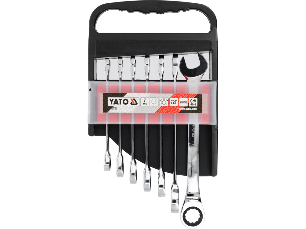 Klucze płasko-oczkowe z grzechotką 10-19 mm, zestaw 7 szt. – YATO YT-0208