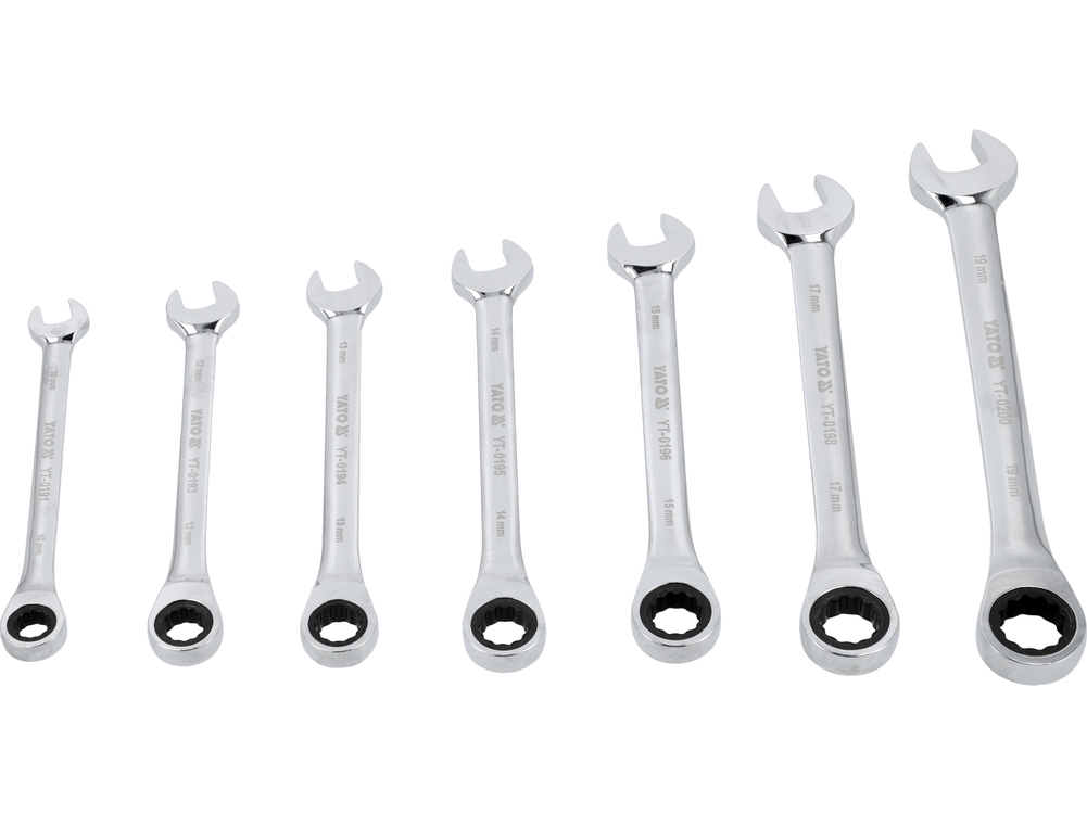 Klucze płasko-oczkowe z grzechotką 10-19 mm, zestaw 7 szt. – YATO YT-0208