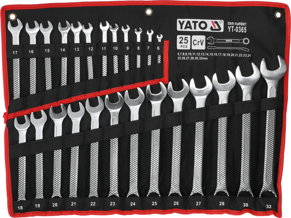 Klucze płasko-oczkowe z polerowaną główką 6-32 mm, 25 szt. – YATO YT-0365