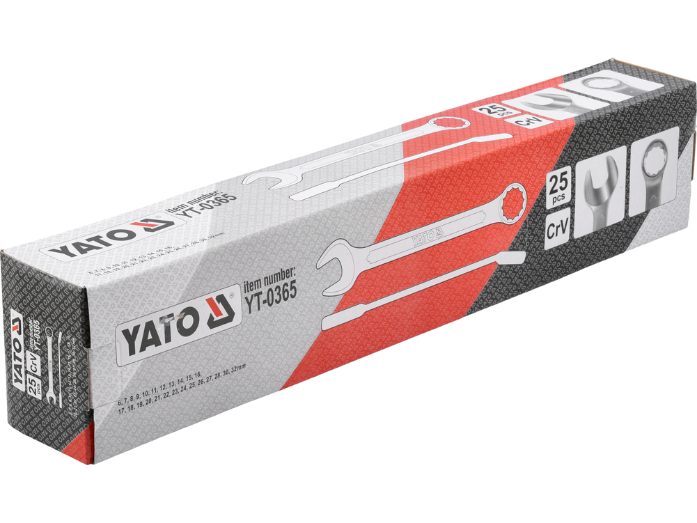 Klucze płasko-oczkowe z polerowaną główką 6-32 mm, 25 szt. – YATO YT-0365
