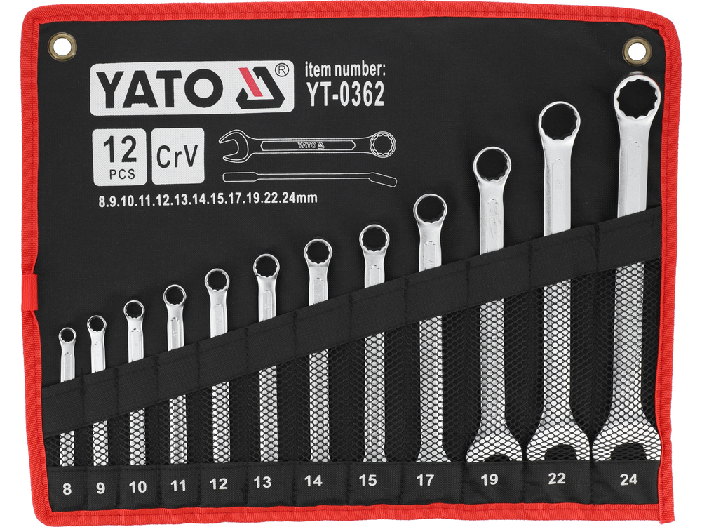 Klucze płasko-oczkowe z polerowaną główką 8-24 mm, 12 szt. – YATO YT-0362
