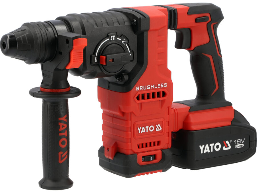 Młotowiertarka 18 V + 1x4 Ah (bl motor) z pionowym silnikiem – YATO YT-827725
