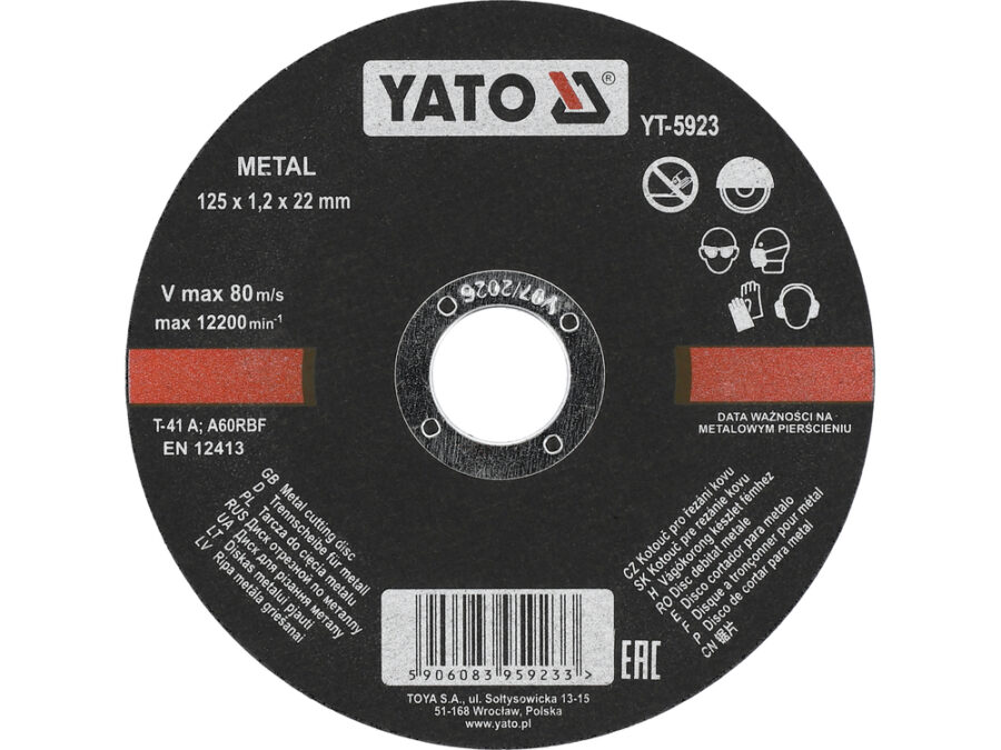 Tarcza do cięcia metalu 125x1,2x22 mm – YATO YT-5923