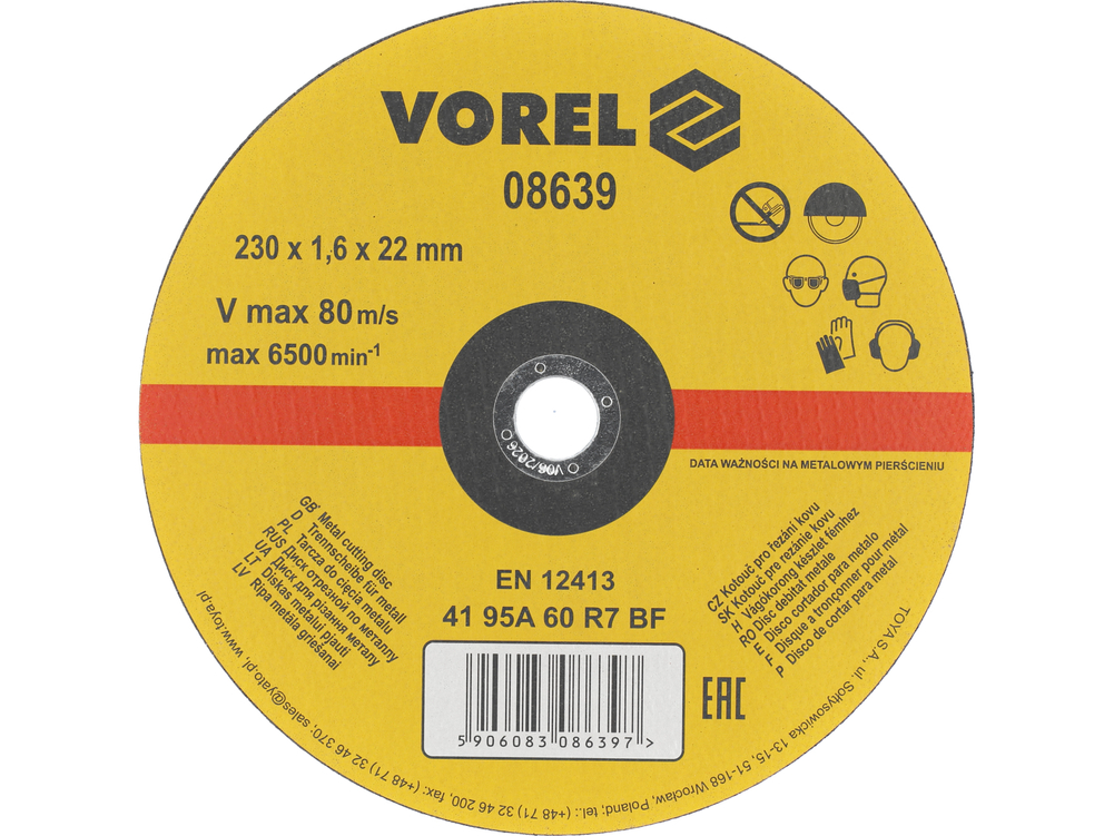 Tarcza do cięcia metalu 230x1,6x22 – VOREL 08639