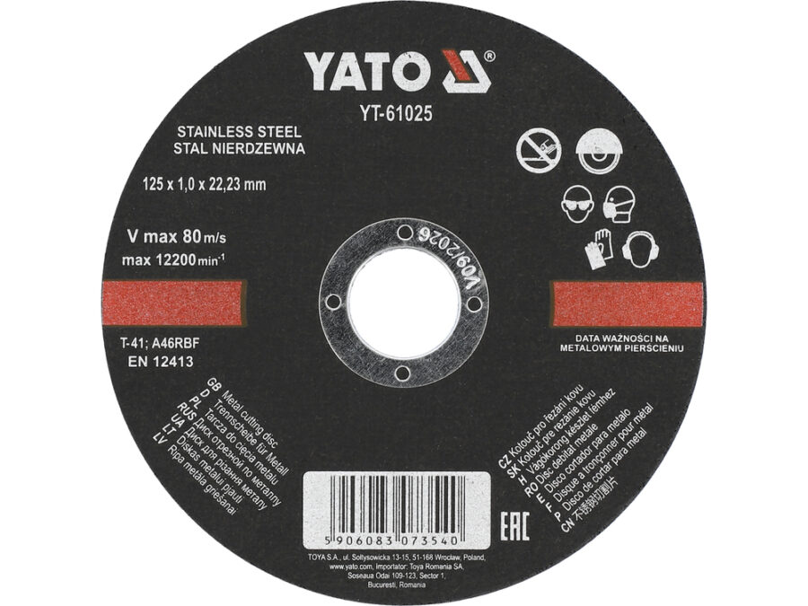 Tarcza do cięcia metalu i stali nierdzewnej 125x1.0x22.23 mm – YATO YT-61025