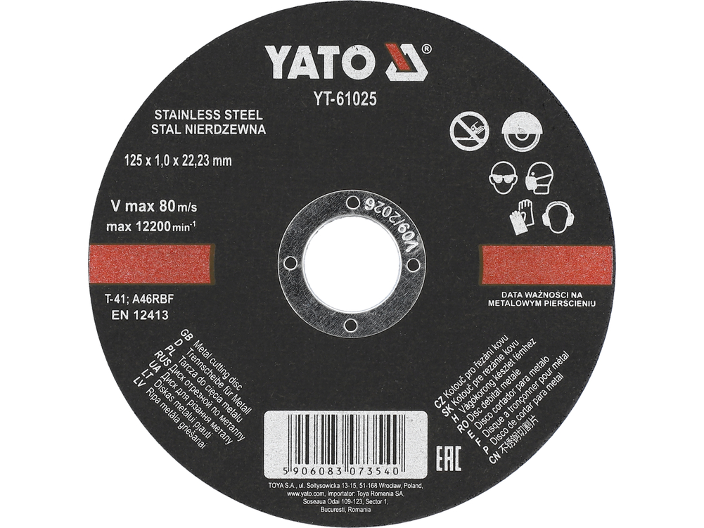 Tarcza do cięcia metalu i stali nierdzewnej 125x1.0x22.23 mm – YATO YT-61025