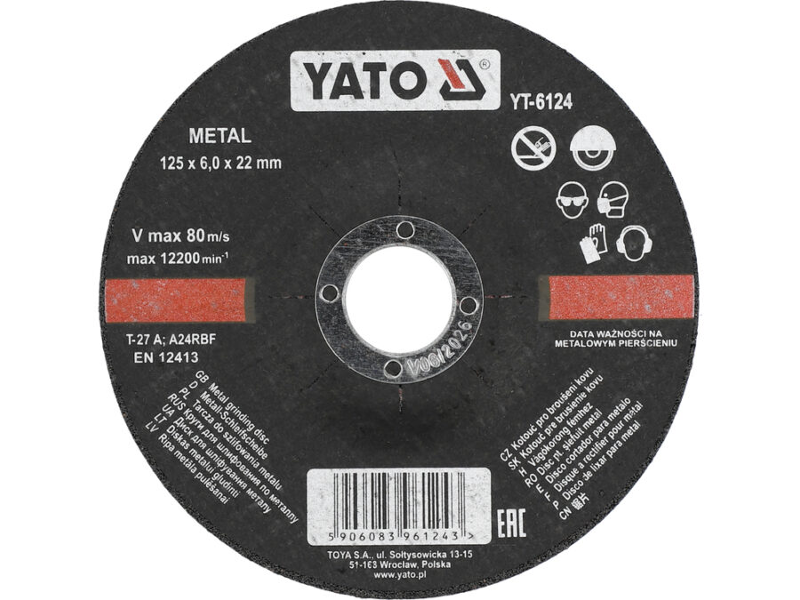 Tarcza do szlifowania metalu 125x6,0x22 mm – YATO YT-6124