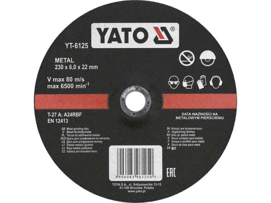 Tarcza do szlifowania metalu 230x6,0x22 mm – YATO YT-6125