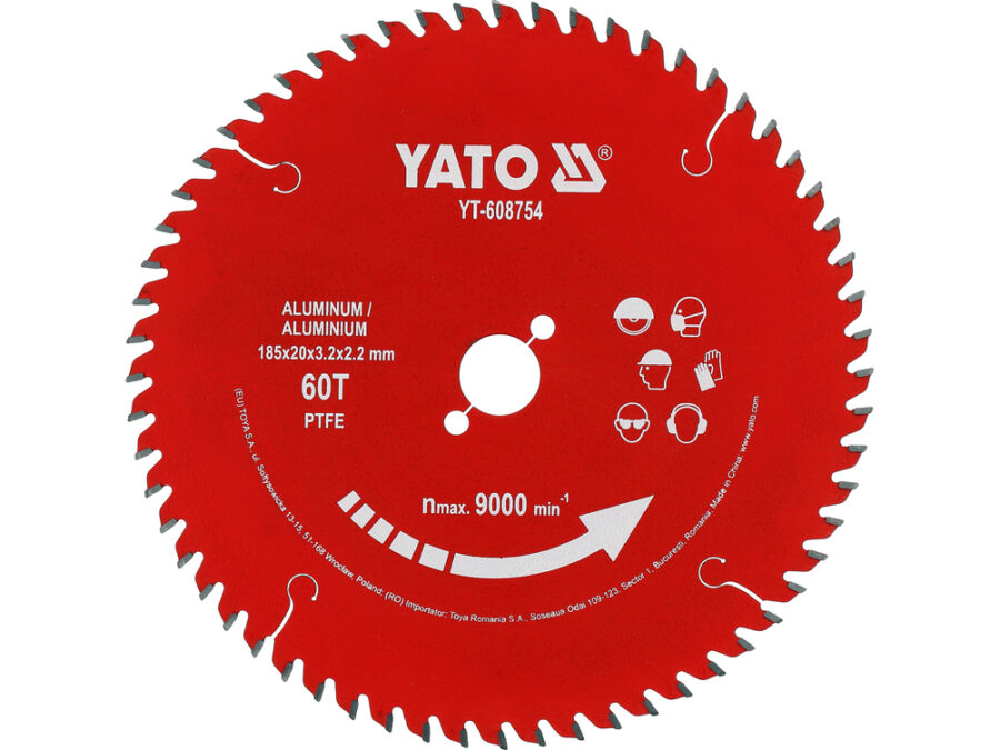 Tarcza tct PTFE do aluminium 185*20*60t – YATO YT-608754
