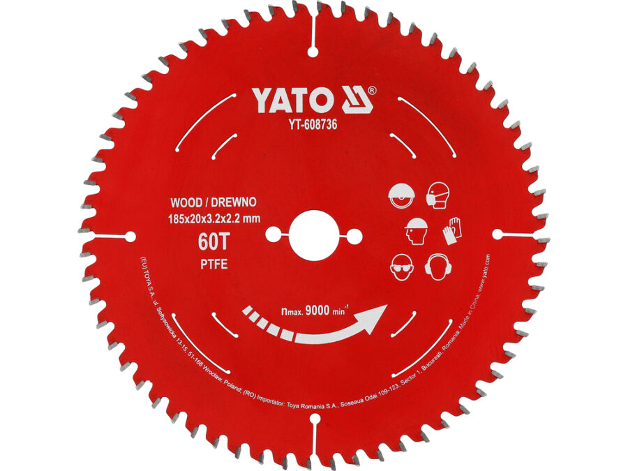 Tarcza tct PTFE do drewna 185*20*60t – YATO YT-608736