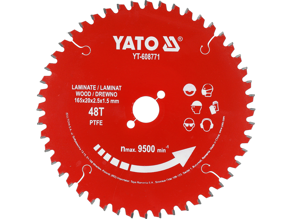 Tarcza tct PTFE do laminatu 165*20*48t – YATO YT-608771
