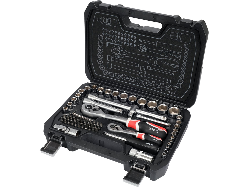 Zestaw narzędziowy 1/2", 1/4", 72 cz., m – YATO YT-38782