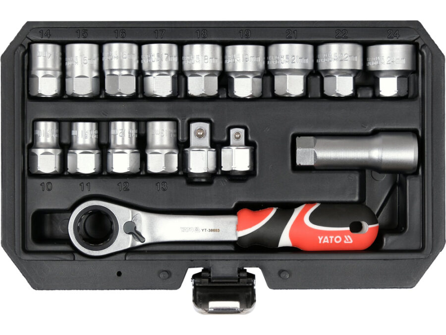 Zestaw nasadek przelotowych SPLINE 1/2" 3/8" zawiera 17 części – YATO YT-38653