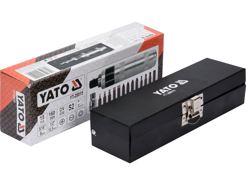 Zestaw-wkrętak udarowy z magnetycznymi końcówkami 15szt – YATO YT-28015