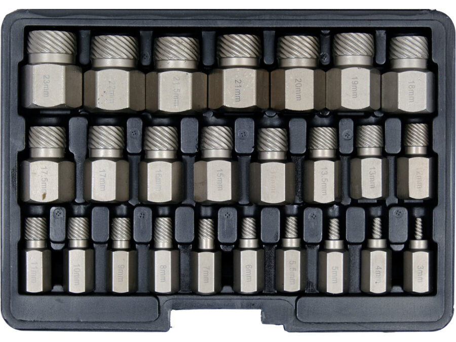 Zestaw wykrętaków do uszkodzonych śrub wewnętrznych HEX, TORX, SPLINE zawiera 25 elementów – YATO YT-06034