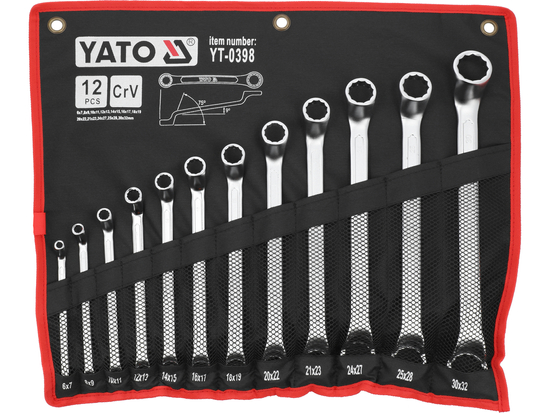 Klucze oczkowe odgięte z polerowaną główką 6-32 mm, zestaw 12 szt. – YATO YT-0398