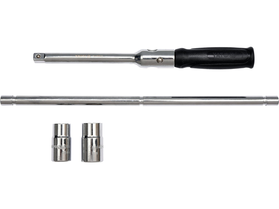 Składany klucz do koł samochodowych w etui. nasadki 17 mm, 19 mm, 21 mm, 23 mm – YATO YT-08035