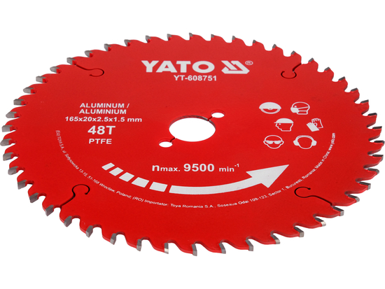 Tarcza tct PTFE do aluminium 165*20*48t – YATO YT-608751