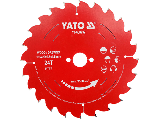 Tarcza tct PTFE do drewna 165*20*24t – YATO YT-608732