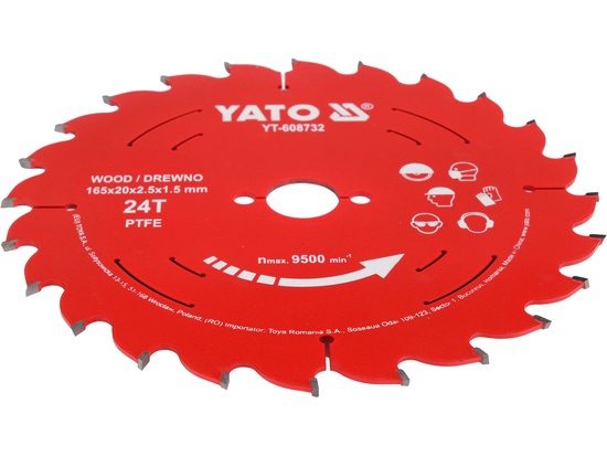 Tarcza tct PTFE do drewna 165*20*24t – YATO YT-608732