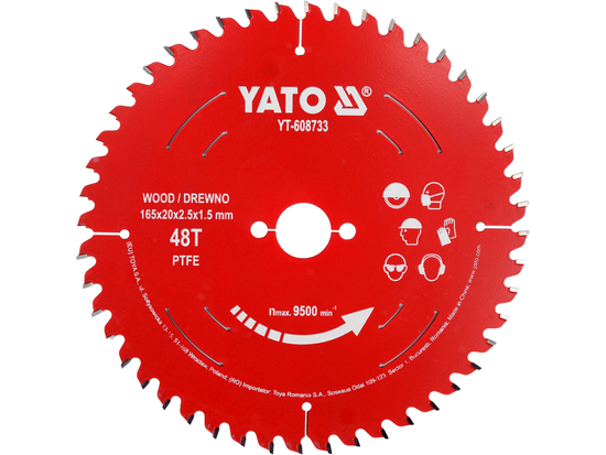 Tarcza tct PTFE do drewna 165*20*48t – YATO YT-608733